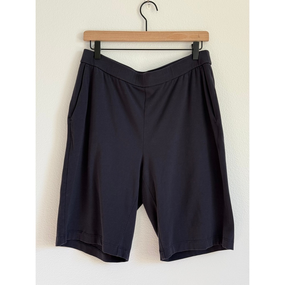 Eileen Fisher Shorts Medium Blue Minimalist Organic Cotton Stretch Bermuda Chic